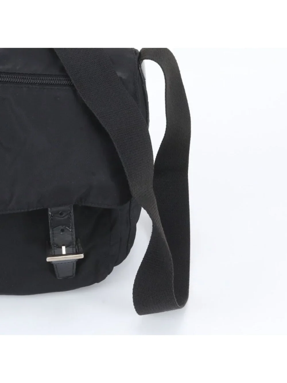 Prada Tessuto Nylon Triangle Logo Leather Shoulder Bag Crossbody Messenger Black